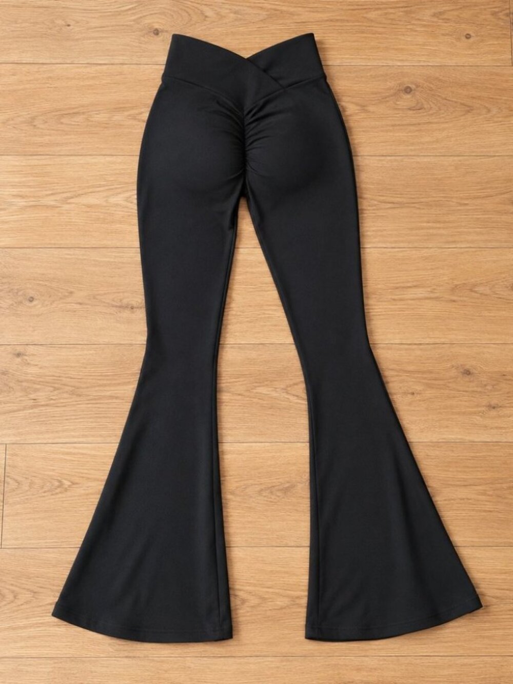 Black V cross waist flare leggings - scrunch butt y2k yoga flares